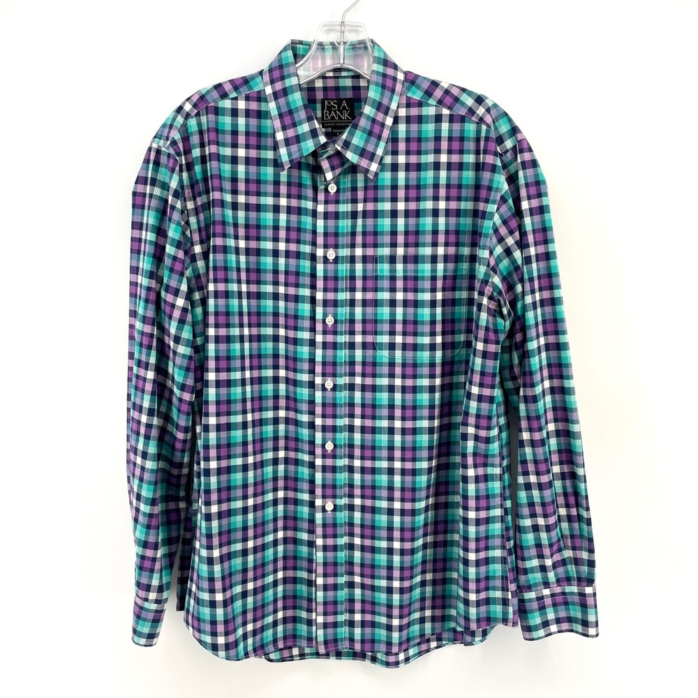 Jos A Bank Classic Collection Tailored Fit Plaid Button Down Shirt Mens Large